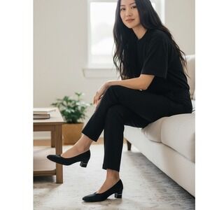 Salvatore‎ Ferragamo Black Satin Block Heel Pumps Made in Italy Size 7 AA